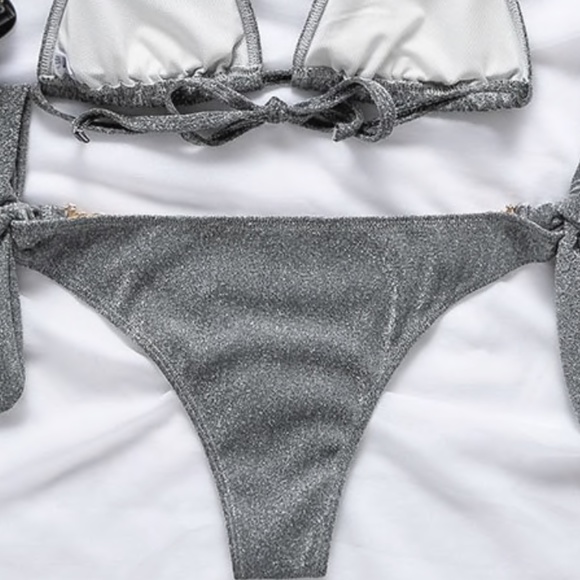 Shimmering Gray Silver Crystal Jeweled Bikini Set - Picture 11 of 13